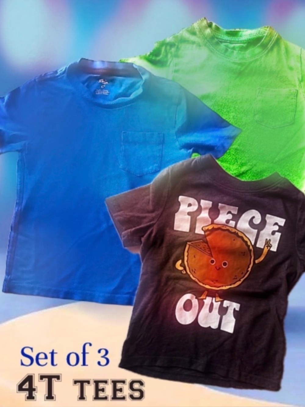 Set of 3 Kids T-Shirts in Blue, Green & Black - Piece Out Graphic